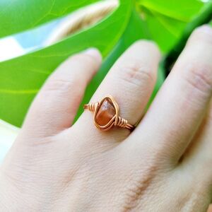 Dainty Handmade Rose Gold Salmon Stone Wire Ring, size 5.5